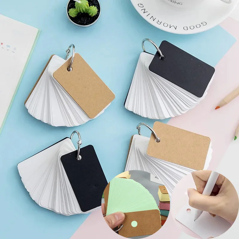 50 แผ่นกระดาษคราฟท์เปล่า Flashcards Binder แหวน Spiral Notepads เด็ก Mini โน้ตบุ๊คการ์ดการศึกษาหนังสือ Kawaii เครื่องเขียน