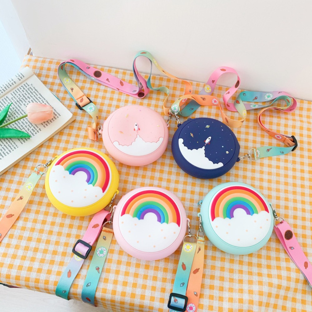 Bolso cruzado de silicona para niños, nuevos bolsos pequeños de Donut de arcoíris, Mini monedero, billeteras, bolso de hombro con correa ajustable para niña