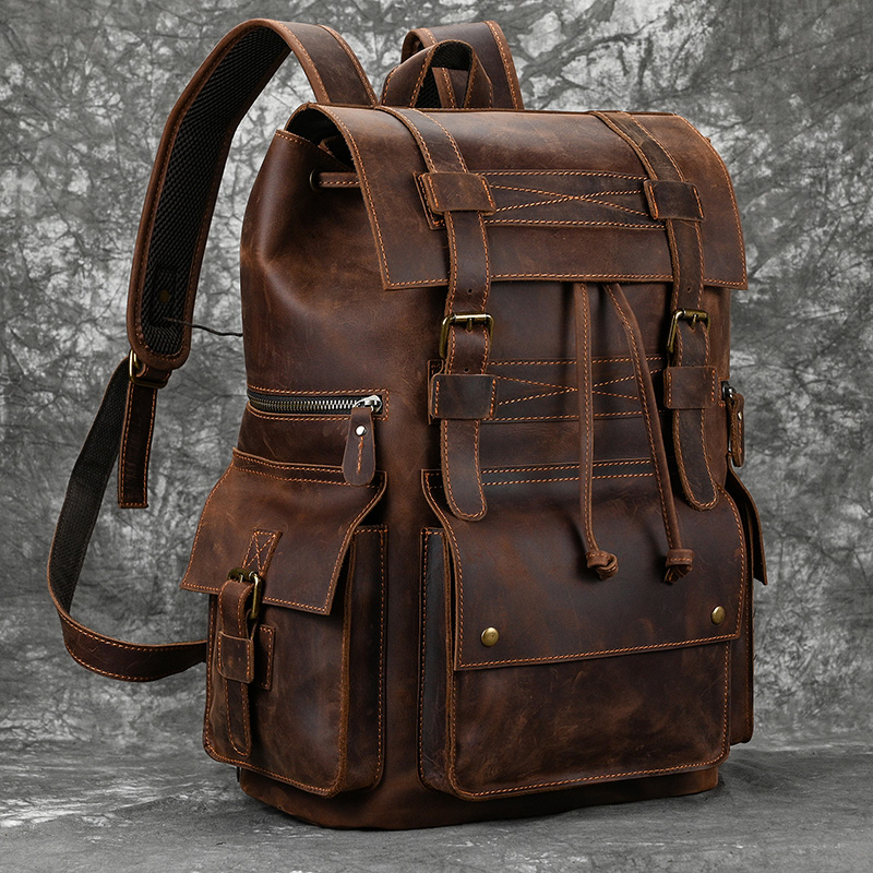 2025 nouveautés sac à dos en cuir pour hommes mâle en cuir véritable ordinateur portable voyage sac à dos 17 pouces sac à dos sac choisi hommes mâle grand