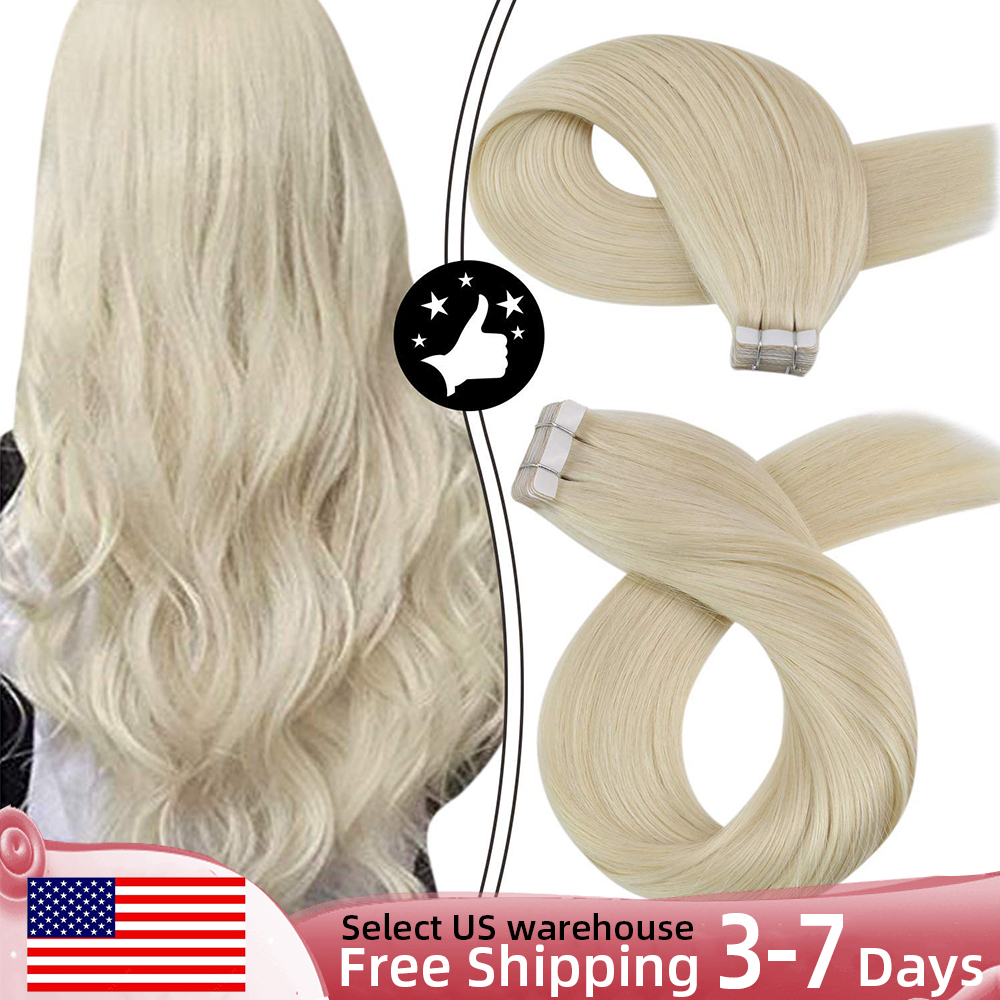 Moresoo fita em extensões de cabelo humano real natural sedoso striaght platina brasileira loira #60 fita de cabelo extensões adesivas