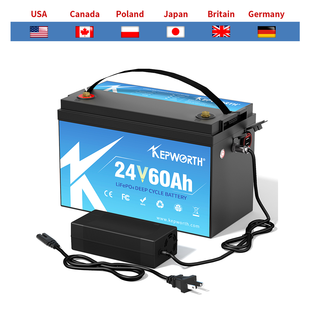 Batería de litio LiFePO4 de 24V y 60Ah, baterías de fosfato de hierro y litio BMS LFP para Scooter, triciclo, barco, RV, campistas, energía Solar eólica