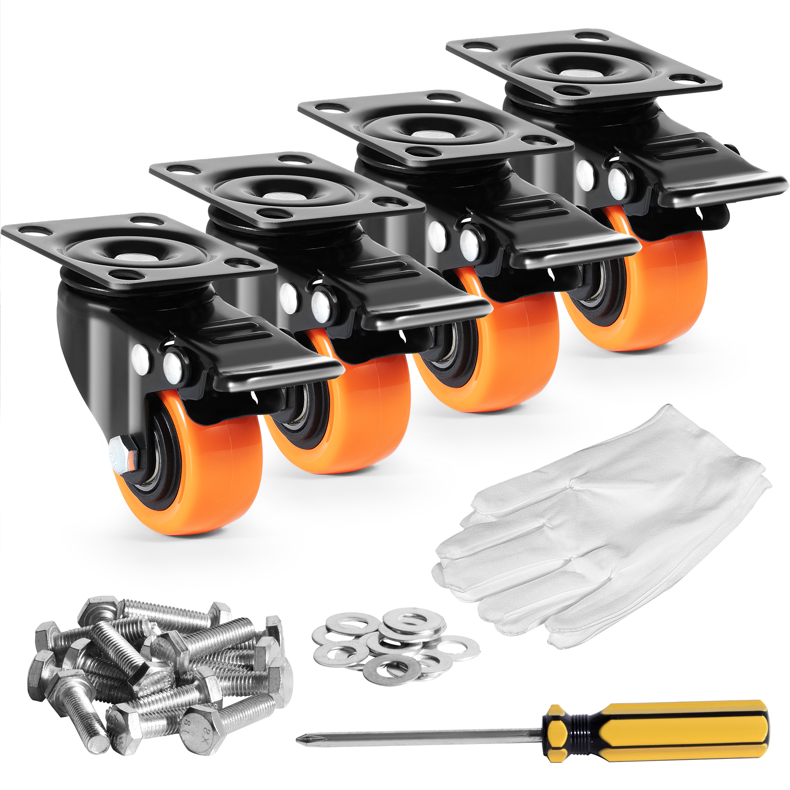 SucceBuy Ruote girevoli a piastra girevole da 2/3/4/5/6 pollici Set di 4 con ruote girevoli in PVC a doppia chiusura di sicurezza per banco da lavoro per mobili da carrello