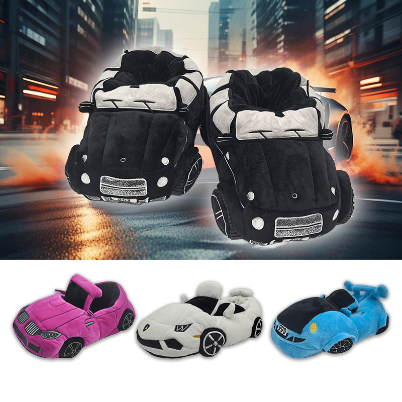 2025 Nuove scarpe di peluche a forma di auto multi-stile Autunno inverno Sport Auto Scarpe di pezza Uomo Donna Pantofola da casa per interni Regalo di Natale