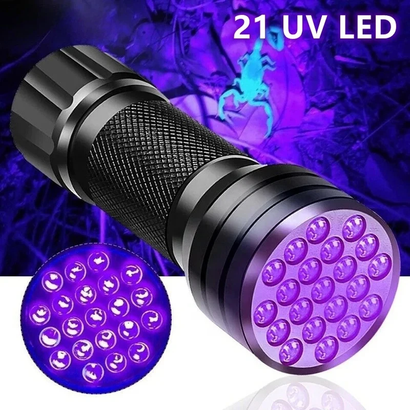 21 LED UV 紫外線懐中電灯ブラックライト 395NM ミニトーチフラッシュランプペットの尿汚れポータブルブラックライト懐中電灯