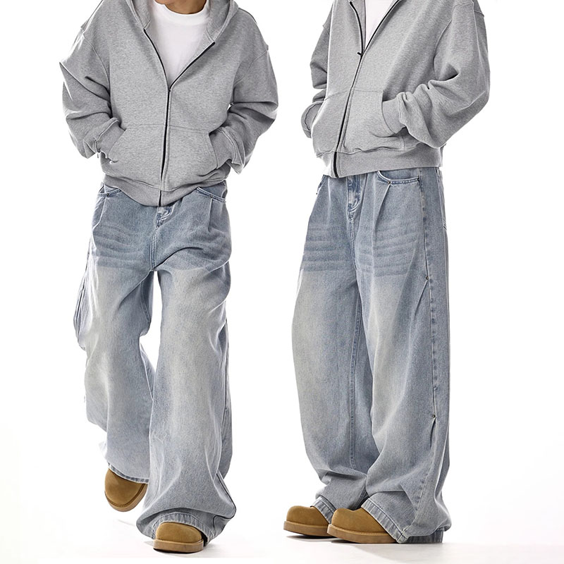Novo coreano retro calças de brim masculinas high street calças de perna reta solta jeans casuais moda calças de perna larga