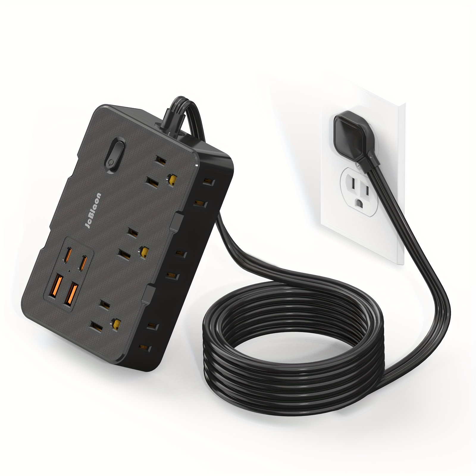 อุปกรณ์ป้องกันไฟกระชากพร้อมตัวขยายปลั๊ก 6 ปลั๊ก USB 4 พอร์ต, ปลั๊กแบนบางเฉียบ 5 ฟุต, อะแดปเตอร์ไฟสําหรับโฮมออฟฟิศ
