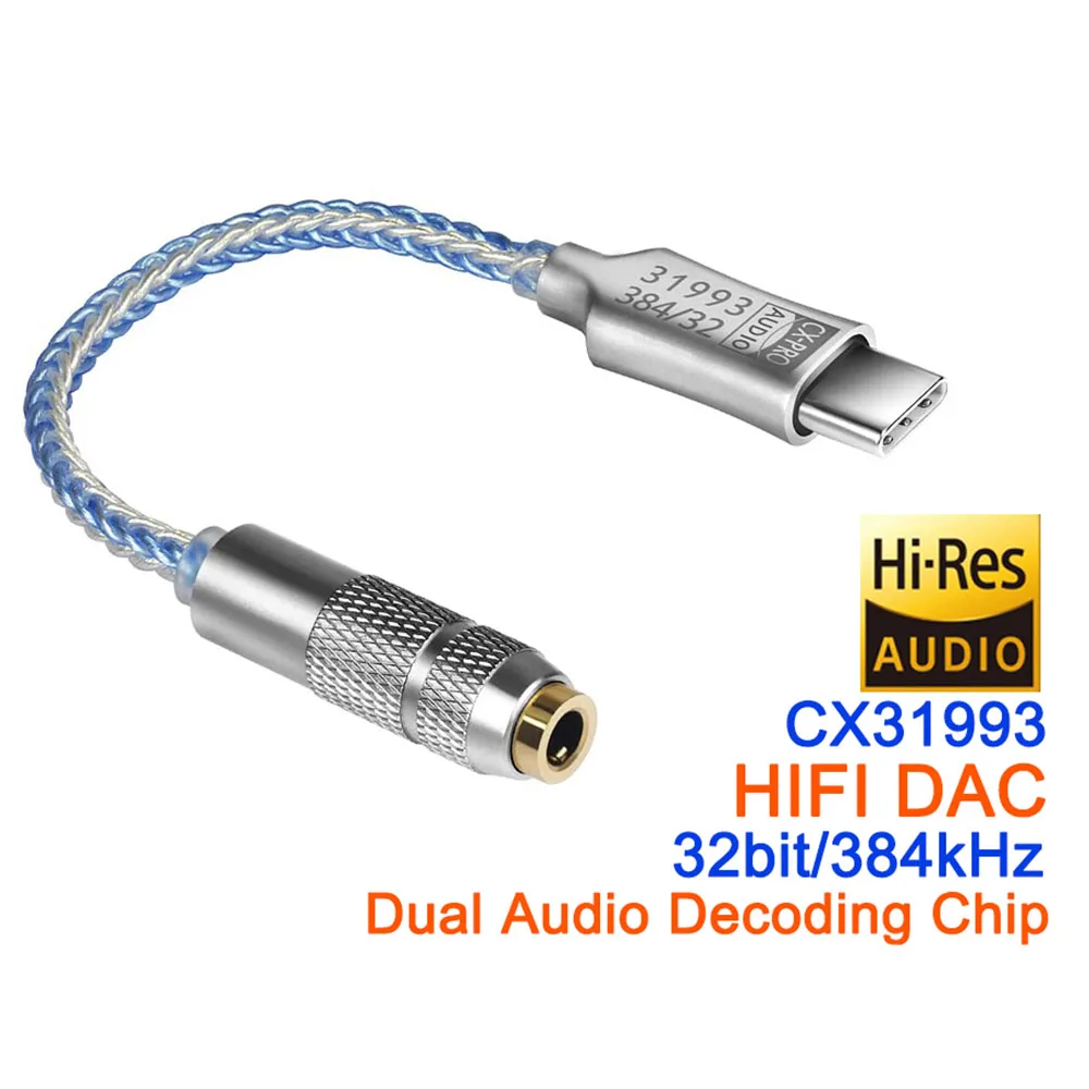Adaptador de áudio tipo-c para 3.5mm cx31993 hifi dac amplificador de fone de ouvido interface de áudio amplificador de fone de ouvido 32bit/384khz adaptador de telefone