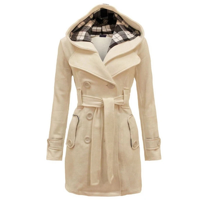 Vintage Wollmantel für Damen, warme Fleecejacke mit Gürtel, zweireihig, feste Freizeitjacke, 2023, Wintermode, Damen, Übergröße