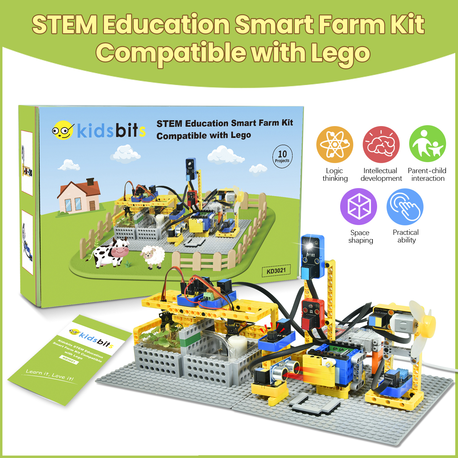 Kidsbits STEM Education Smart Farm Kit Base on Arduino ESP32 IOT Programming Compatible With LEGO Support Graphical Programming
