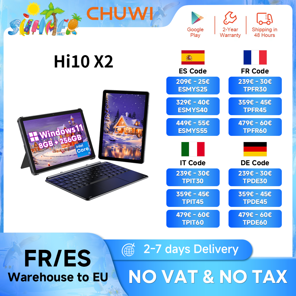 CHUWI Hi10 X2 Windows Tablets mit Tastatur Laptop 10,1'' Intel Core i3 8GB RAM 256GB SSD 2-in-1 Tablet-PC 4K Windows 11 WIFI6