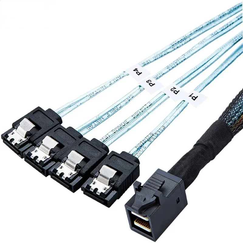HD Mini SAS 12G SFF-8643 ไปยังอะแดปเตอร์สายเคเบิล SATA, ภายใน SFF 8643 เมนบอร์ดคอนโทรลเลอร์ 4 SATA Hard Drive Converter