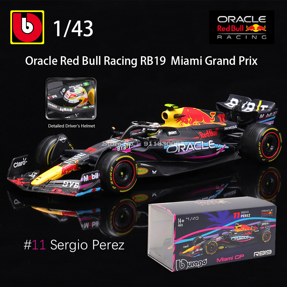 Bburago 1:43 2023 F1 Red Bull Racing RB19 Miami GP 1# Verstappen 11th#  Model wyścigowy Perez symulacja modelu samochodu zabawka samochodowa ze stopu