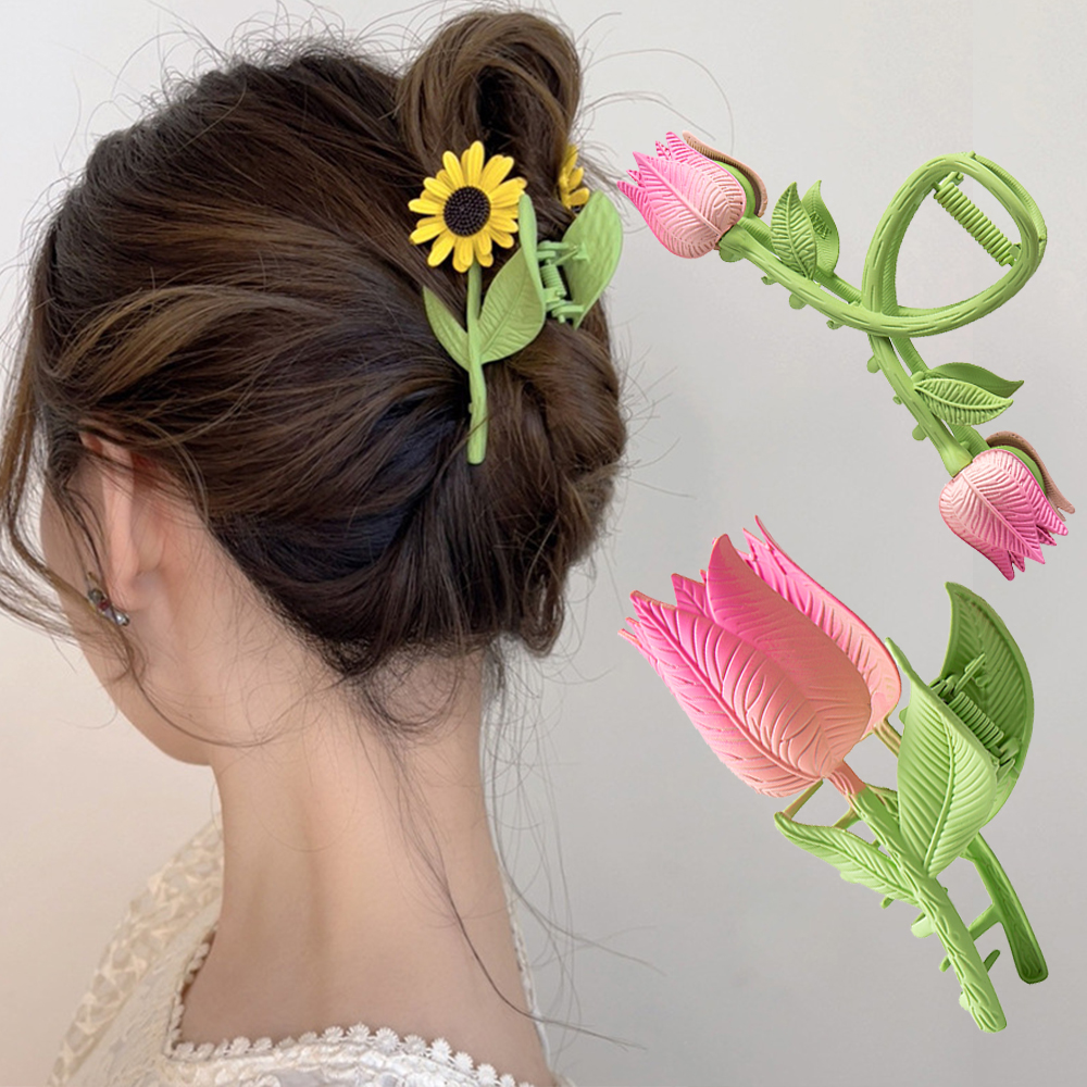 Tulip Flower Hair Claw para Mulheres e Meninas, Grampos de Metal, Girassol, Maquiagem, Styling Clamp, presilhas, rabo de cavalo, acessórios para o cabelo