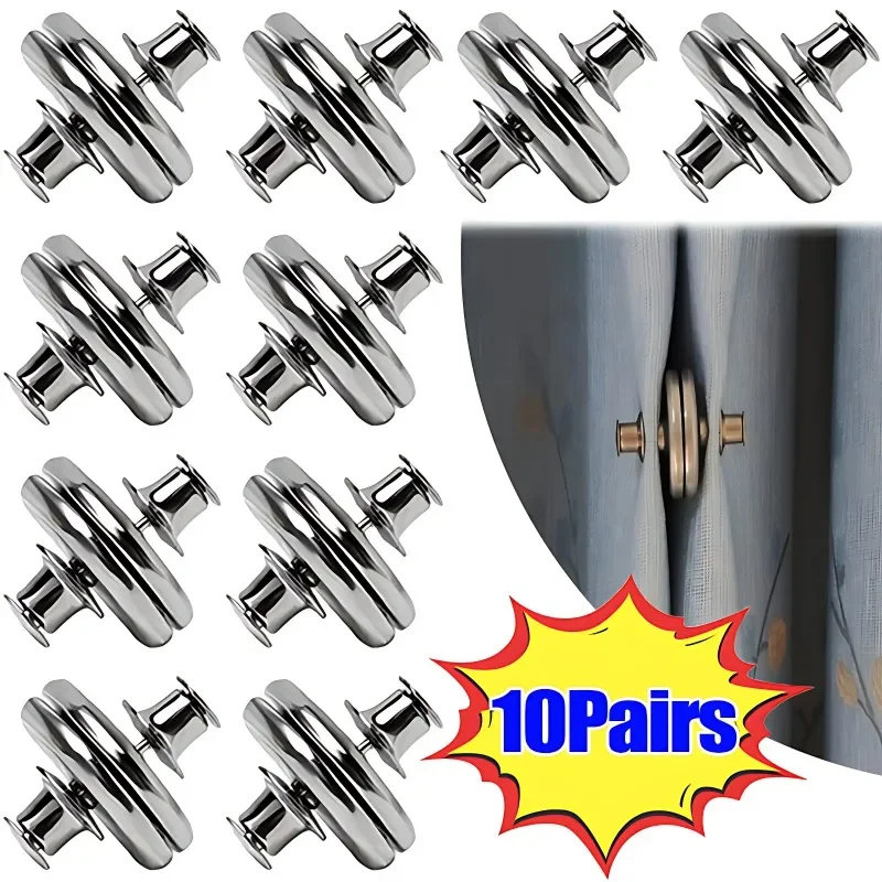 1-10 pasang tirai kancing magnetik, aksesori klip tirai dapat dilepas gesper Magnet tutup bebas kuku