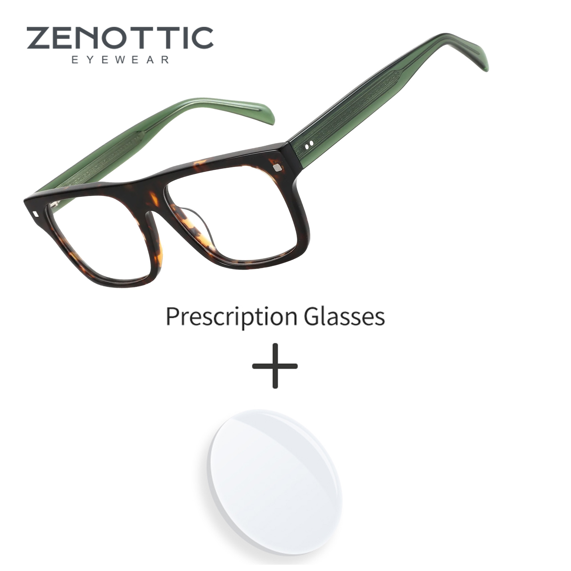 ZENOTTIC Men M Size Square Acetate Prescription Glasses Myopia Photochromic Optical Lightweight Eyewear