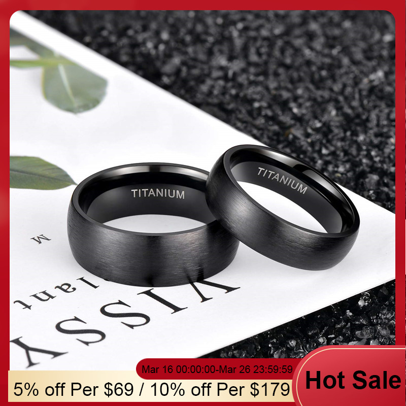 Kolmnsta-anillos negros de titanio puro para hombre, banda de boda, Unisex, anillo oscuro, sin alergia, 6/8mm