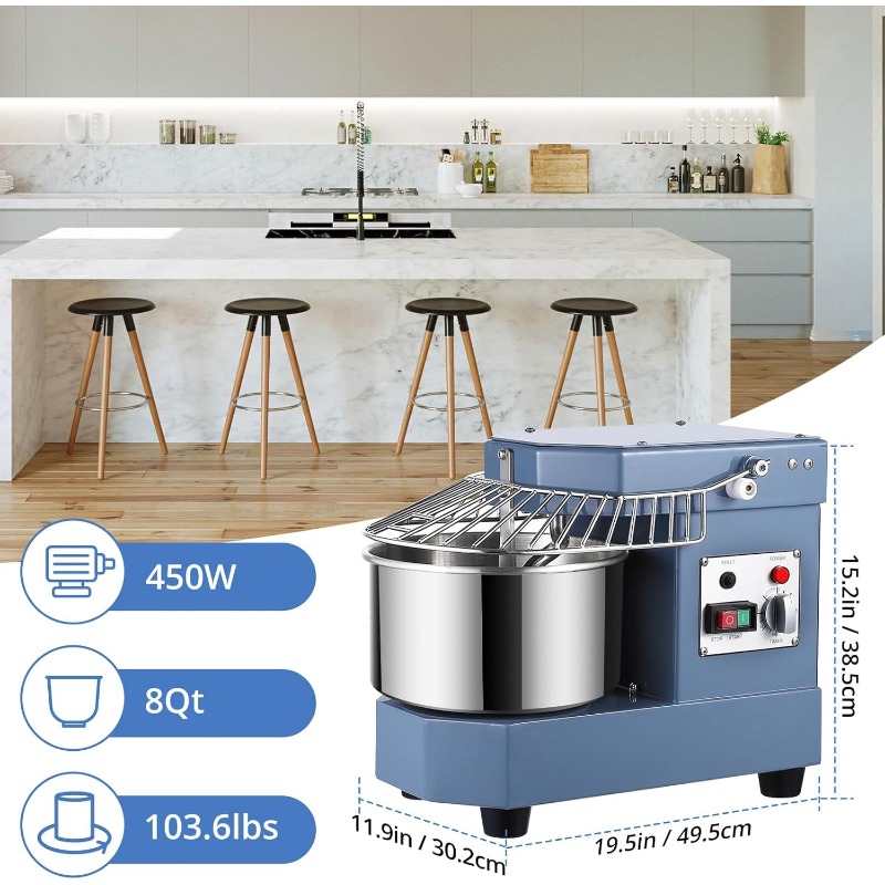 Máquina amasadora de masa giratoria doble de 450W con escudo de seguridad y temporizador incluidos, equipo para hornear para restaurante Pizzeria