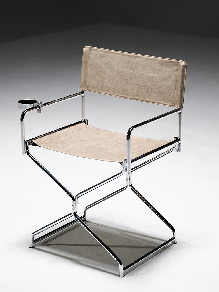 MOMO Oil Wax Fabric Minimalist Metal Dining Chair Small Household Foldable Dining Chair Home Reclining Chair