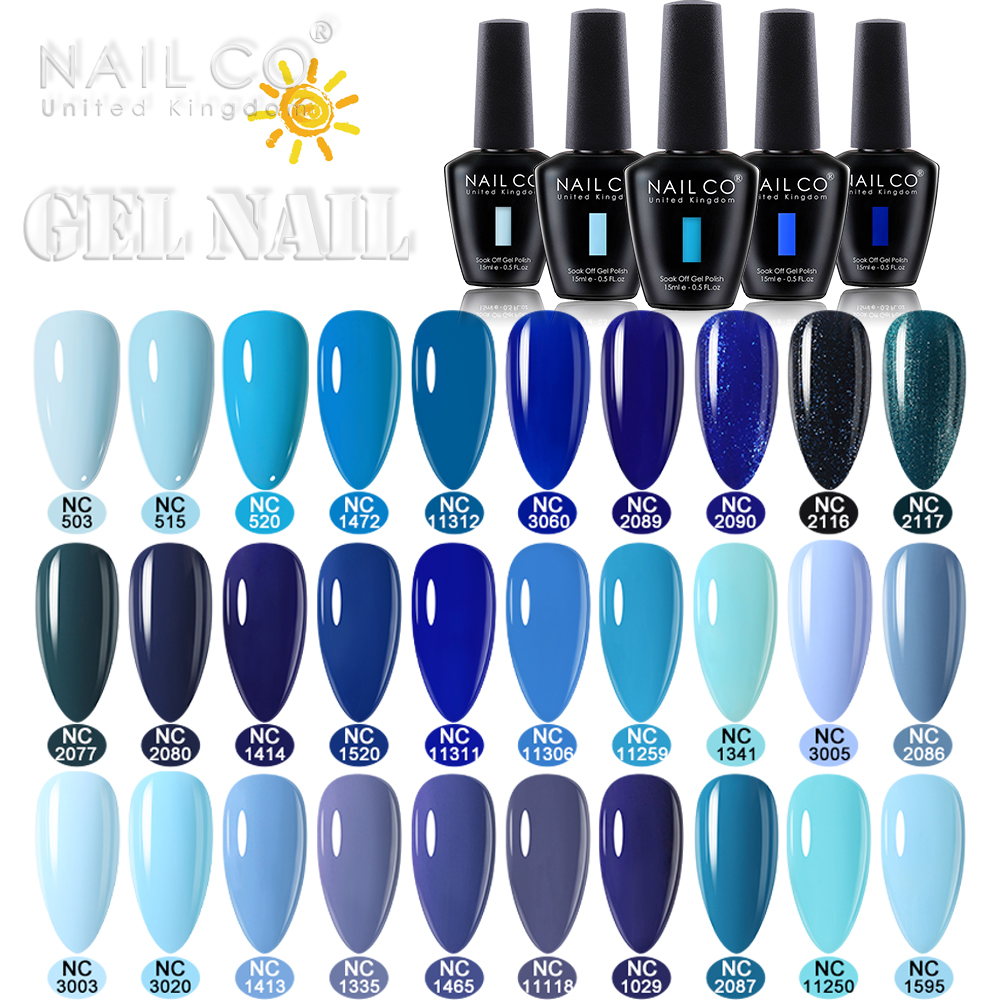 NAILCO 15ml cat kuku Gel LED Semi permanen musim panas pernis UV Vernis warna biru enamel untuk Gel kuku lapisan atas cat dasar