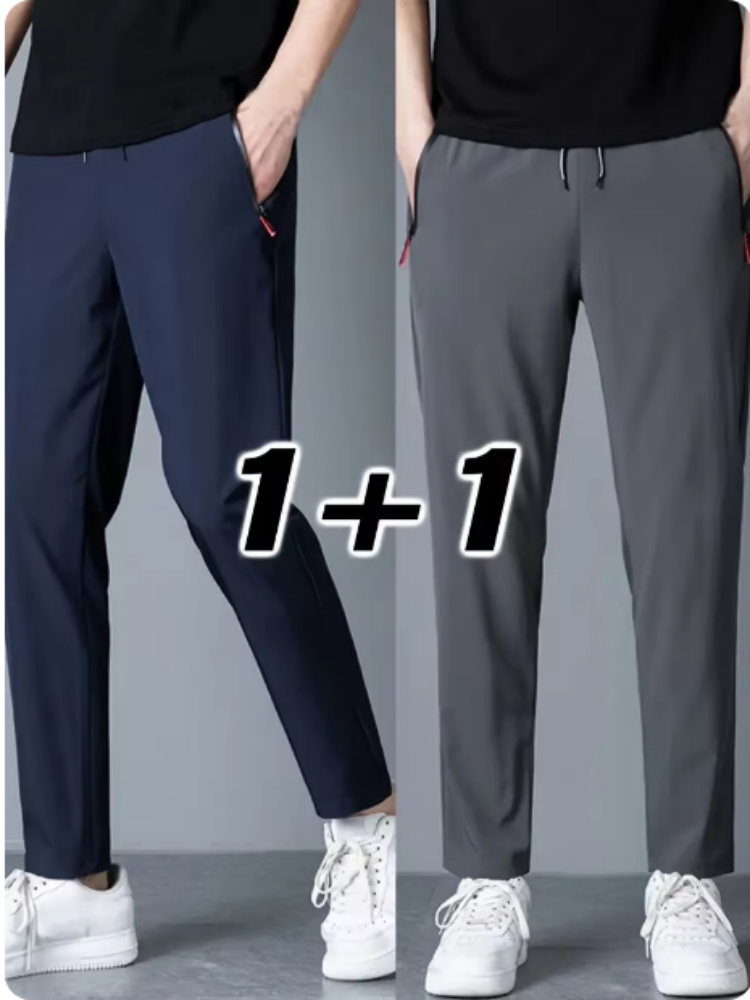 2 ชิ้น กางเกงลำลองผู้ชาย ยืดหยุ่นได้ เอวยางยืด จ็อกเกอร์ สไตล์เกาหลี คลาสสิก สีฟ้า สีดำ สีเทา กางเกงแบรนด์ชาย ไซส์ใหญ่