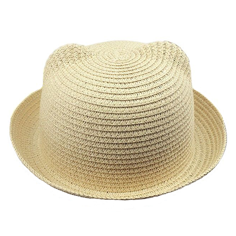 Leuke Kat Oor Ademend Gebogen Rand Kinderen Zomer Hoed Zon Caps Meisje Cap Zonnehoed Strand Hoed Trave papier Strooien Hoed