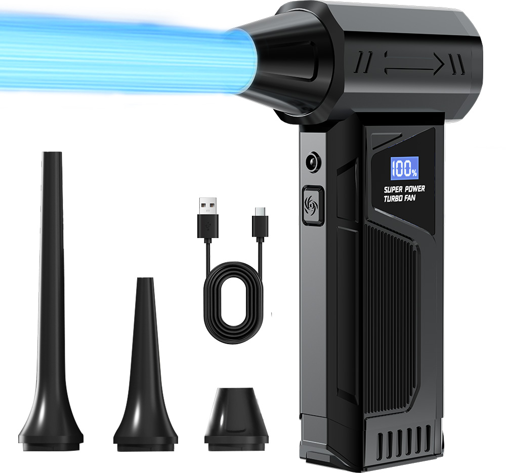 /(110.000 RPM + 160g) Turboventilador/Soprador/Extrator de Poeira, LED + Ajuste de 4 Velocidades + 3 Acessórios, Universal para Veículos/Computadores