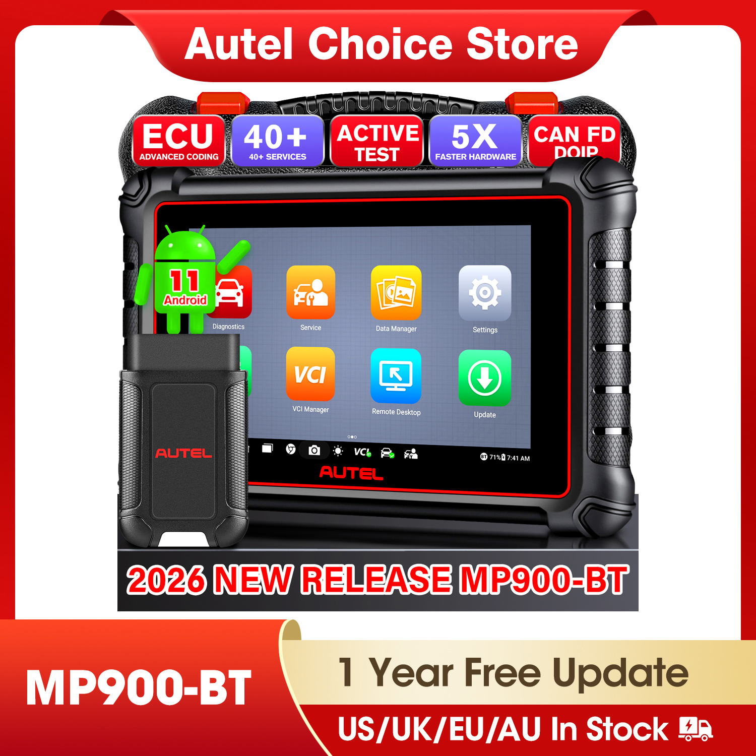 Autel MaxiPRO MP900-BT OBD2 Pemindai ECU Coding Alat Pemindai Dua Arah VIN/Pemindaian Lisensi 40 + Layanan Ditingkatkan dari MP808BT Pro/MP900