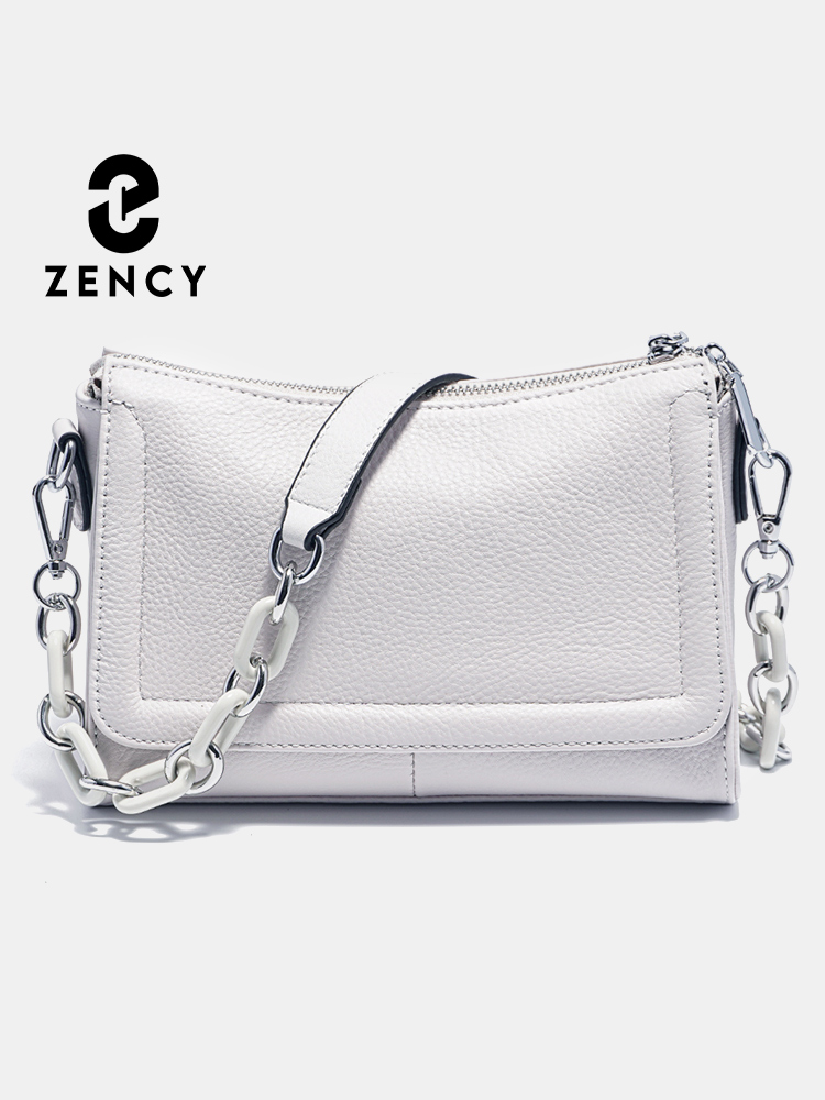 Tas Tangan Rantai Akrilik Zency Tas Selempang Ketiak Kecil Mewah Wanita dengan Pegangan Atas Kulit Lembut Tas Bahu Fashion Putih