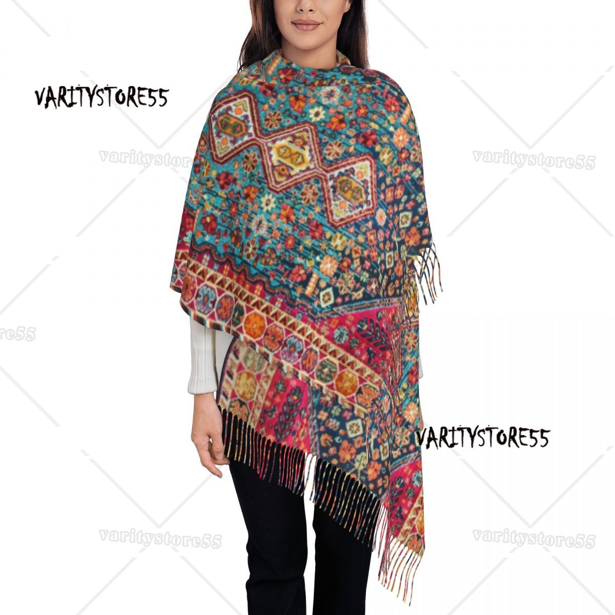 Custom Oriental Colored Traditional Antique Moroccan Style Tassel Scarf  Winter Fall Warm Shawls Wraps Ladies Bohemian Scarves