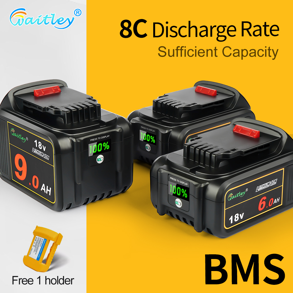 Аккумулятор Waitley для электроинструментов Dewalt аккумулятор 18 в 6 Ач DCB184 DCB200, перезаряжаемые литиевые батареи для электроинструментов 20 в 18 вольт 18 в 9 Ач