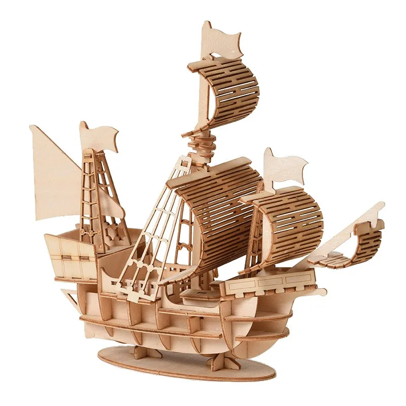 3D Sailboat Wooden Puzzle Assembly Model Puzzle DIY Wooden Crafts 3D Puzzle Toys Gifts