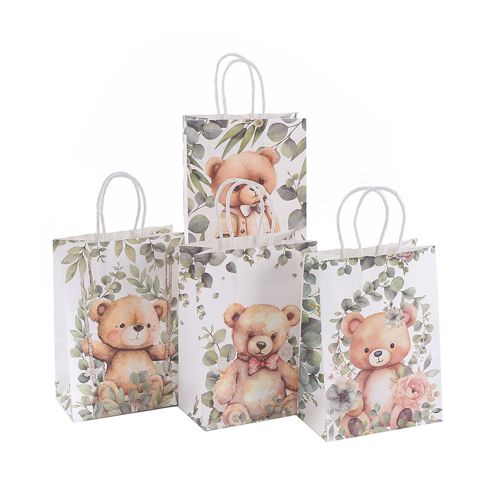 6Pcs Cartoon Bear Paper Gift Packing Bags Candy Bag Shopping Tote Bag for Baby Shower Kids Birthday Party Favors Bag Decoration