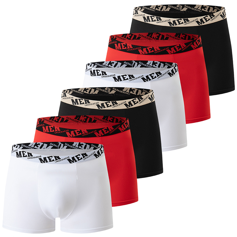 Conjunto de 4/6 peças de roupa íntima masculina confortável e simples para todas as estações, casual, plus size, com cintura elástica, calças curtas de ângulo reto.