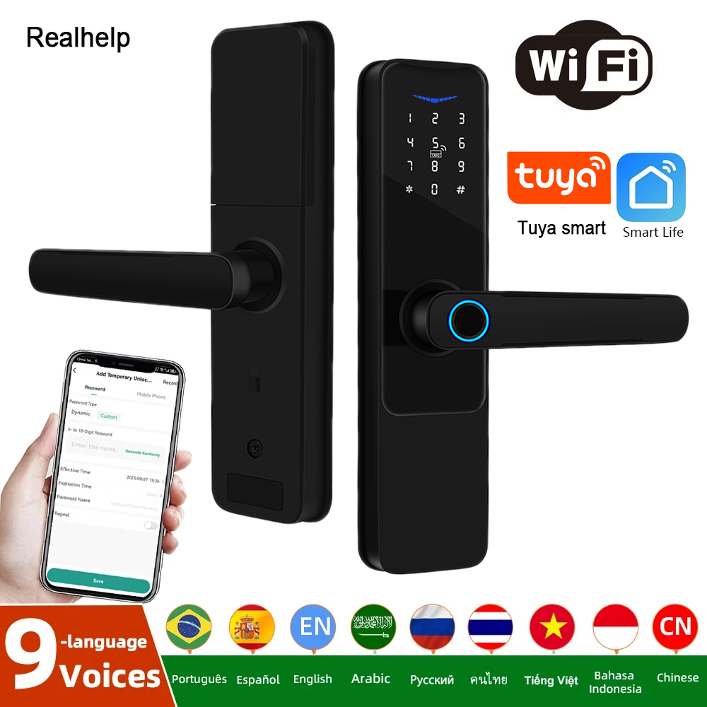 Smart Deurslot met Handvat Keyless Entry Deurslot voor Voordeur WIFI Slot Smart Life Gratis App Afstandsbediening Deur 35-120mm