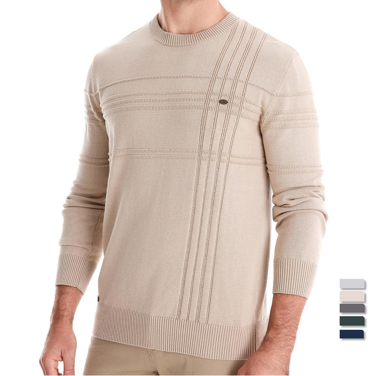 AIOPESON Sweater Pullover Crewneck pria, Sweater rajut katun bergaris kualitas musim gugur musim dingin, Sweater hangat untuk pria