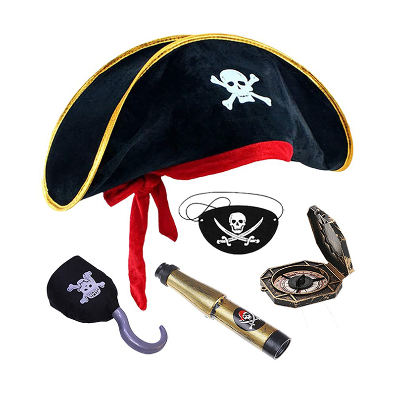 Schwarz Rot Piratenhut Piratenkapitän Cosplay Kostüm Requisiten Drucken Schädelkappe Dress Up Halloween Maskerade Party Dekor Kinderhut