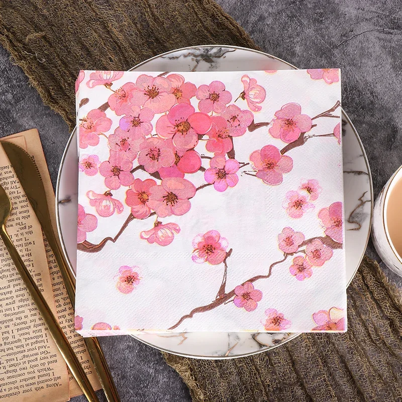 Servilletas de papel con impresión de estilo chino, servilletas coloridas para boda, papel de pulpa de madera pura, flor de ciruelo, 20 hojas, grado alimenticio, 2 capas, 33x33cm