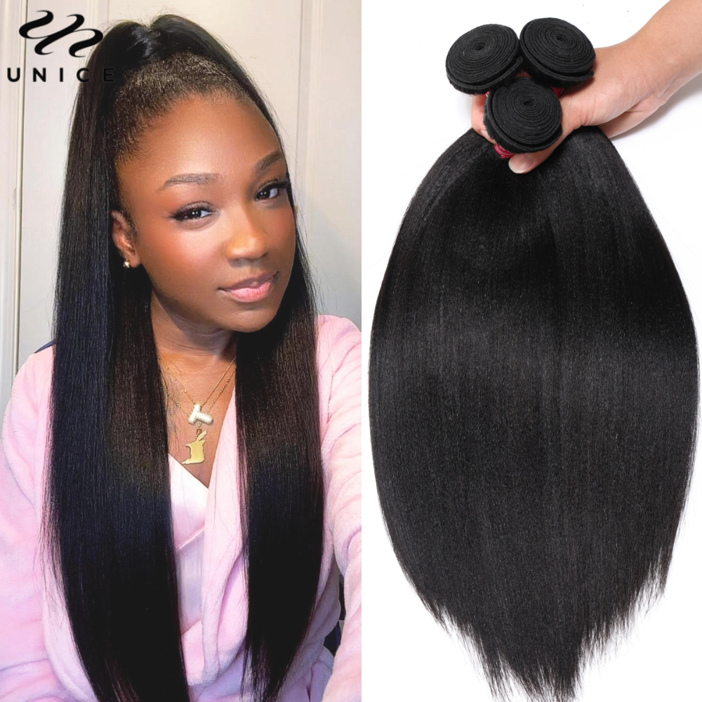 UNice Hair Yaki Straight Hair Bundles 1/3/PCS Deal 100 % Echthaar, Güteklasse 10A, natürliche Farbe, zum Einnähen in Bündeln, schnelle Webarten
