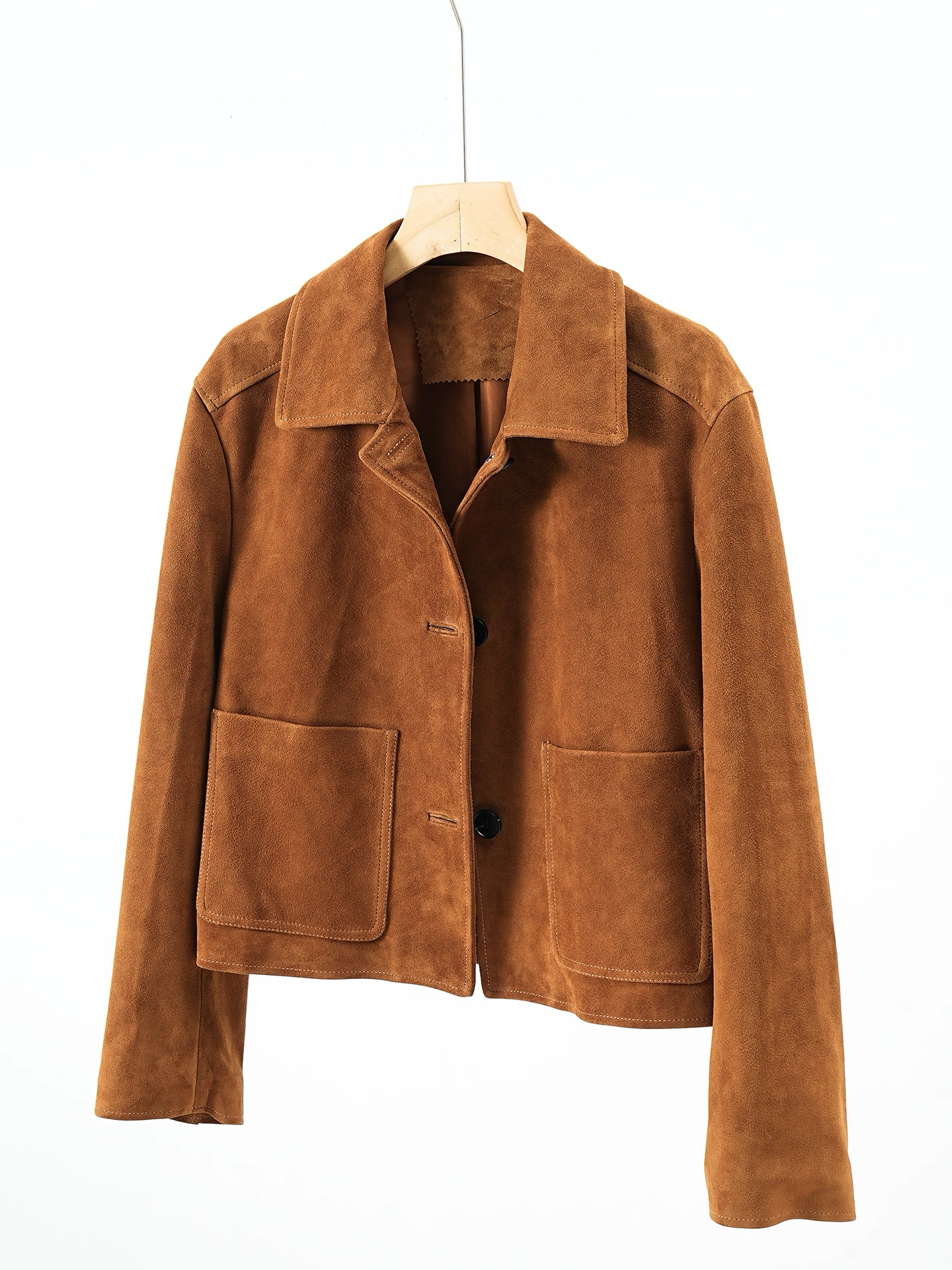 Retro criança camurça jaqueta de couro para mulher alta qualidade turn down collar bolso curto recortado casaco manga longa topo mujer