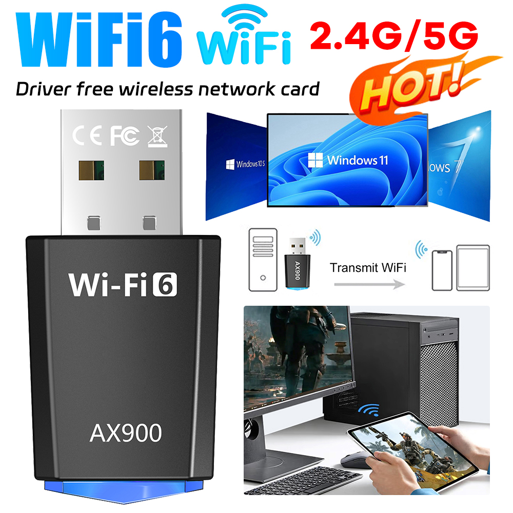 Bezprzewodowa karta sieciowa AX900 bez sterowników Dwuzakresowa karta sieciowa USB 900 Mb/s Klucz sprzętowy USB WiFi 2,4G i 5 GHz do laptopa Windows 7 10 11
