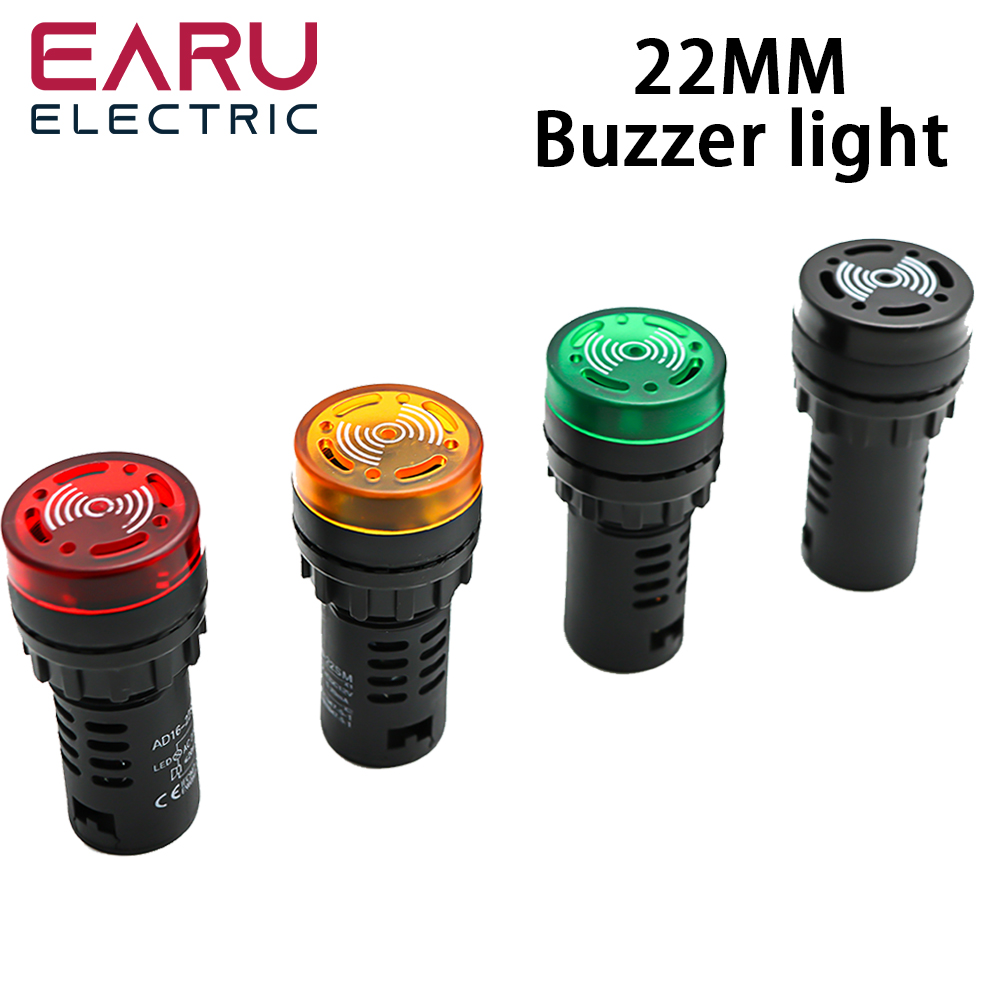 AD16-22SM 22mm diamètre du panneau AC 12V 24V 110V 220V Flash Signal lumineux rouge LED Buzzer actif bip indicateur d'alarme vert jaune