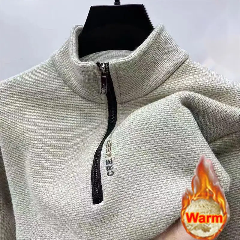 Herenkleding Coltrui Mode Heren Truien Effen Kleur Dikke Halve Rits Verdikking Trui Luxe Warme Trui