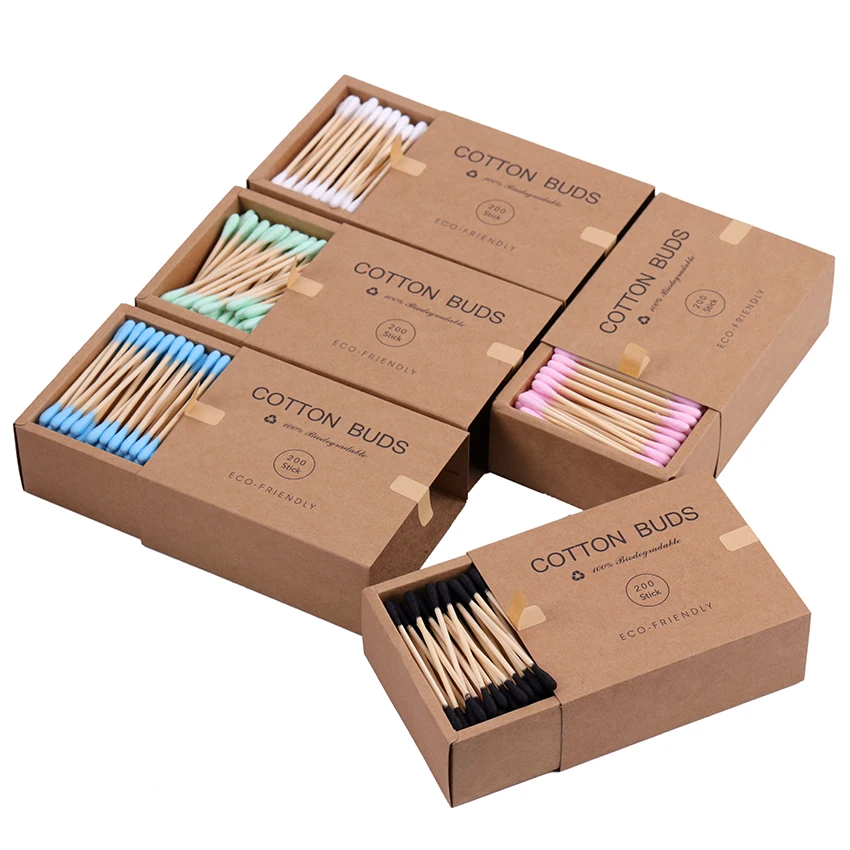 Coton-tige Double tête pour femmes, 200 pièces/boîte, bâtonnets de maquillage en coton et bambou, nettoyage des oreilles, outil de nettoyage des soins de santé