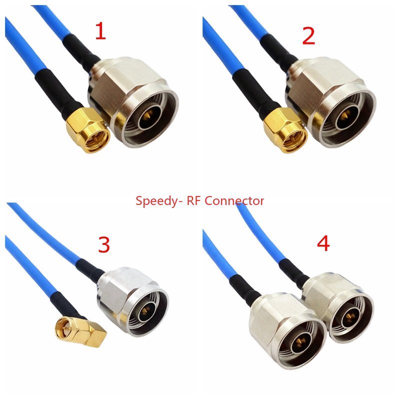 Cable coaxial RG402, conector SMA RPSMA macho a N macho, soldadura de crimpado de ángulo recto SMA para RG402, latón rápido semiflexible de 50ohm, color azul