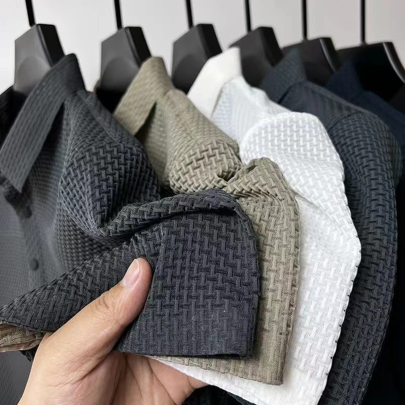 Nueva camisa POLO de Color sólido con flores de hueso de manga corta informal de negocios para hombre, Top versátil cómodo y transpirable a la moda para verano