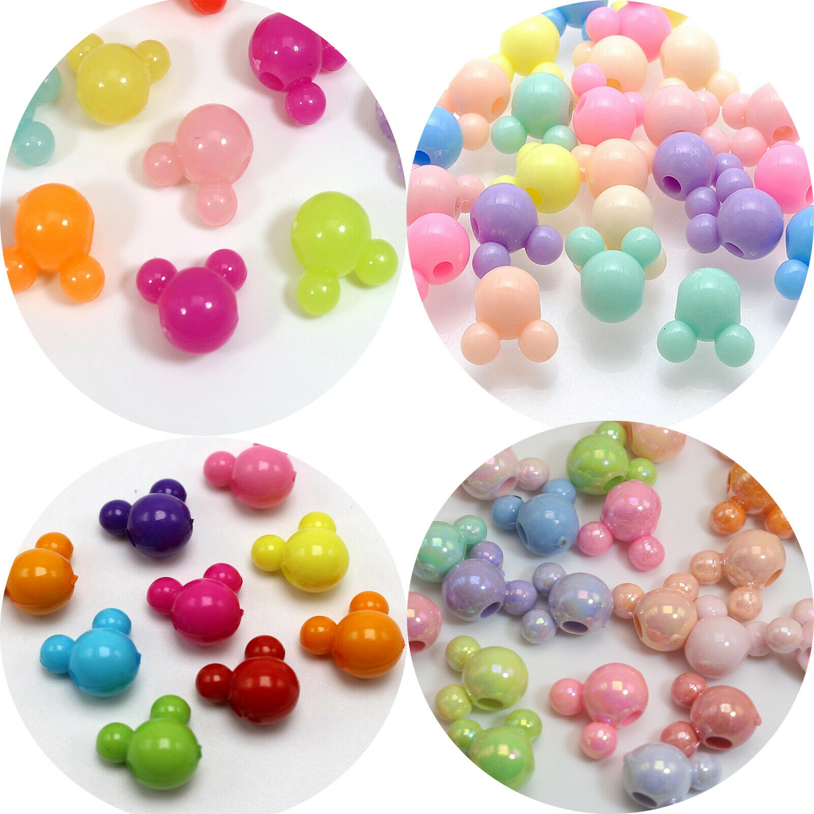 Perles acryliques en forme de visage de souris, bijoux de 12mm, 150 pièces, différents styles