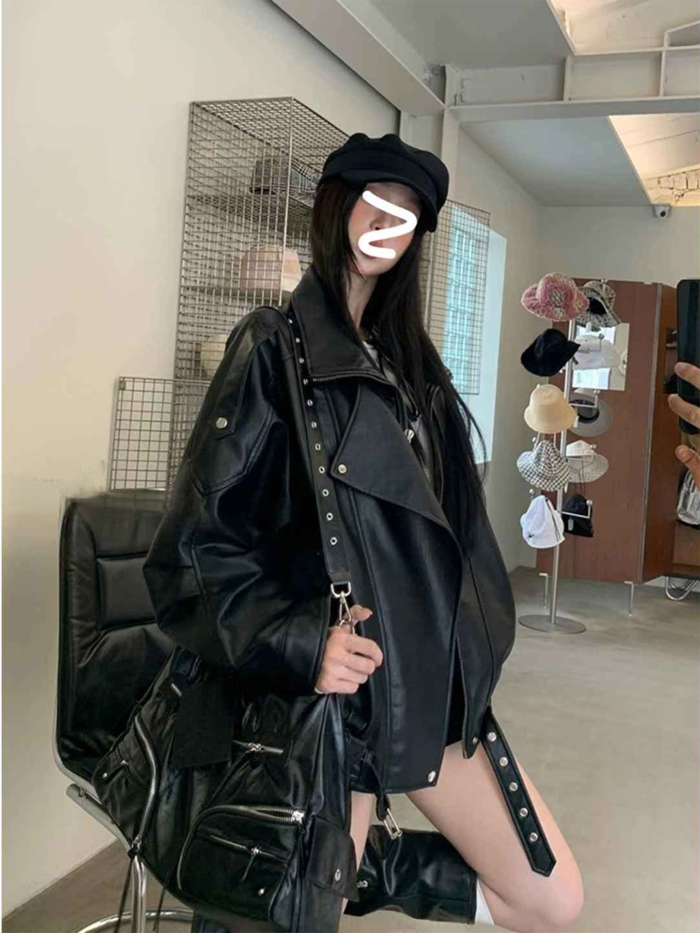 アメリカンスタイルの女性のレザージャケットヘビーデューティブラックバイカーベスト春秋新着ファッショナブルなレトロPUコート