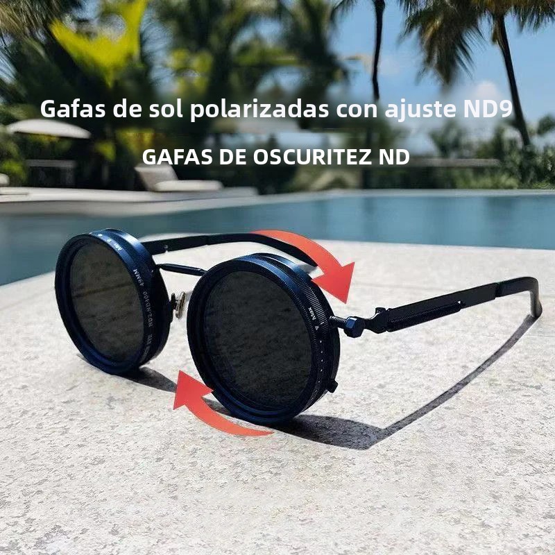 Gafas de sol redondas polarizadas para hombre ND9, gafas de sol con atenuación ajustable, gafas de pesca Retro Punk para mujer, gafas de sol para exteriores UV400