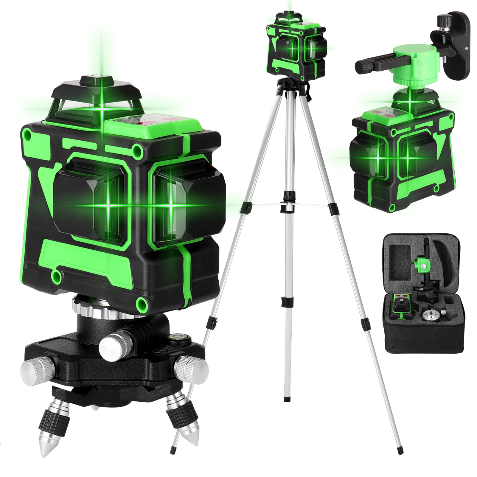 Niveau Laser auto-nivelant 3D 12 lignes, avec barre d'extension en alliage réglable de 1.2M, 3 hauteurs, support de trépied et sac de transport