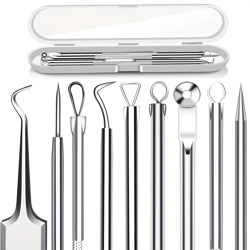 Extractor de comedones para espinillas, Kit de pinzas para espinillas curvadas, profesional, de acero inoxidable, para eliminación de imperfecciones de acné y espinillas, 5 uds.